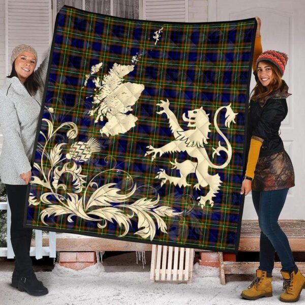 Clelland Modern Clan Quilt, Scottish Tartan Clelland Modern Clans Premium Quilt Lion Thistle Map Style - Image 2