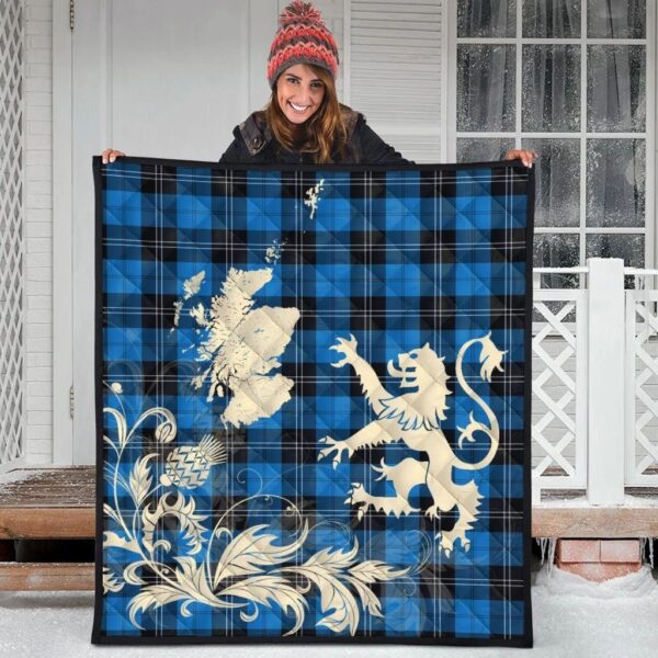 Ramsay Blue Ancient Clan Quilt, Scottish Tartan Ramsay Blue Ancient Clans Premium Quilt Lion Thistle Map Style - Image 3