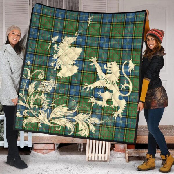 MacMillan Hunting Ancient Clan Quilt, Scottish Tartan MacMillan Hunting Ancient Clans Premium Quilt Lion Thistle Map Style - Image 2