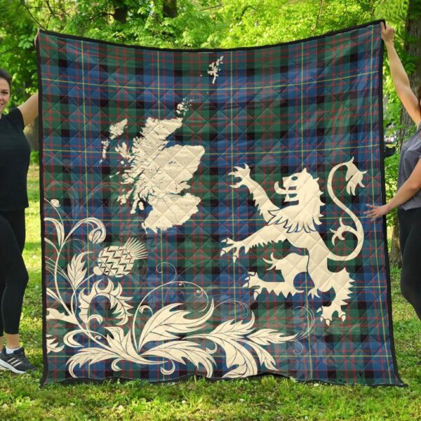 Cameron of Erracht Ancient Clan Quilt, Scottish Tartan Cameron of Erracht Ancient Clans Premium Quilt Lion Thistle Map Style