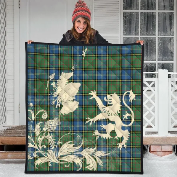 MacMillan Hunting Ancient Clan Quilt, Scottish Tartan MacMillan Hunting Ancient Clans Premium Quilt Lion Thistle Map Style - Image 3