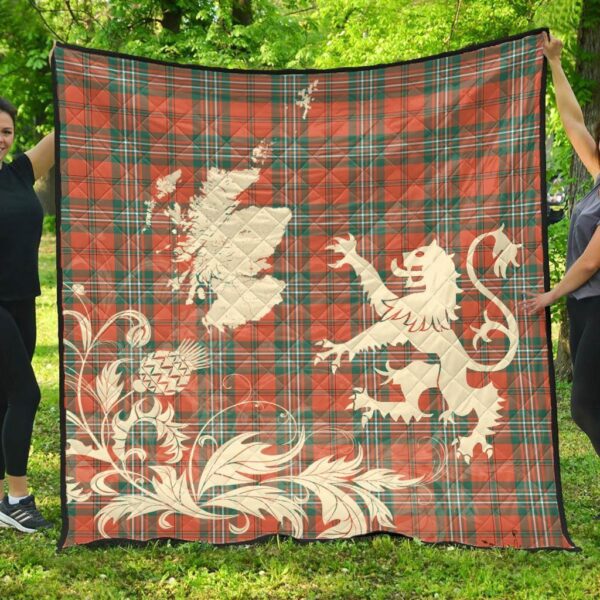 SCOTT ANCIENT Clan Quilt, Scottish Tartan SCOTT ANCIENT Clans Premium Quilt Lion Thistle Map Style