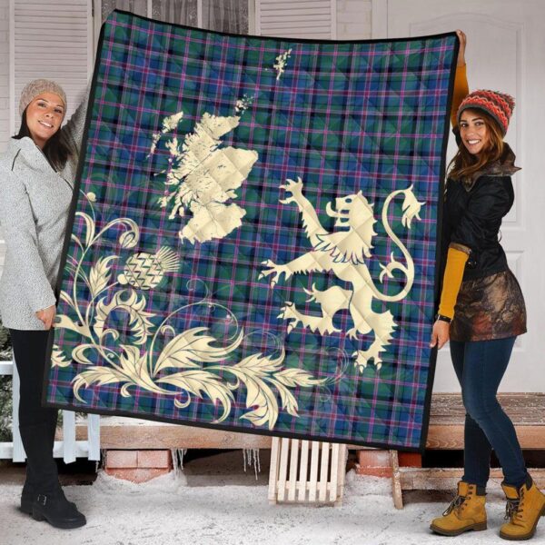 Cooper Ancient Clan Quilt, Scottish Tartan Cooper Ancient Clans Premium Quilt Lion Thistle Map Style - Image 2