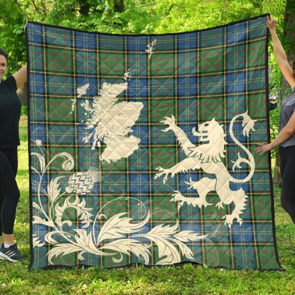 MacMillan Hunting Ancient Clan Quilt, Scottish Tartan MacMillan Hunting Ancient Clans Premium Quilt Lion Thistle Map Style