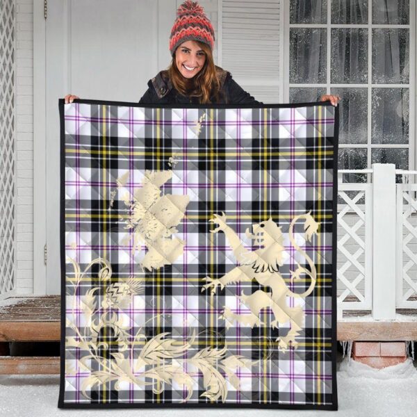 MacPherson Dress Modern Clan Quilt, Scottish Tartan MacPherson Dress Modern Clans Premium Quilt Lion Thistle Map Style - Image 3