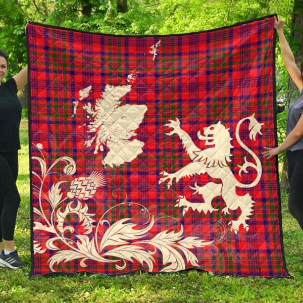 Murray of Tulloch Modern Clan Quilt, Scottish Tartan Murray of Tulloch Modern Clans Premium Quilt Lion Thistle Map Style