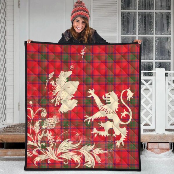 Ross Modern Clan Quilt, Scottish Tartan Ross Modern Clans Premium Quilt Lion Thistle Map Style - Image 3