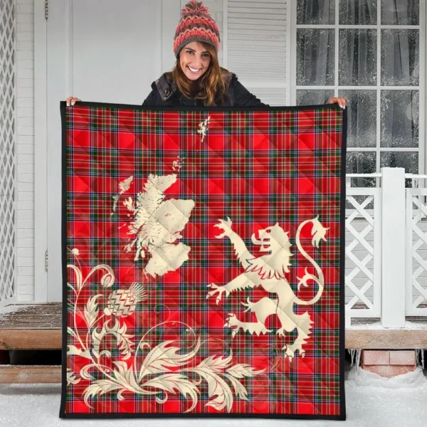 MacBean Modern Clan Quilt, Scottish Tartan MacBean Modern Clans Premium Quilt Lion Thistle Map Style - Image 3