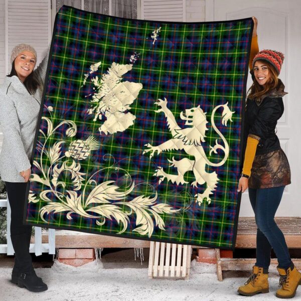 Farquharson Modern Clan Quilt, Scottish Tartan Farquharson Modern Clans Premium Quilt Lion Thistle Map Style - Image 2