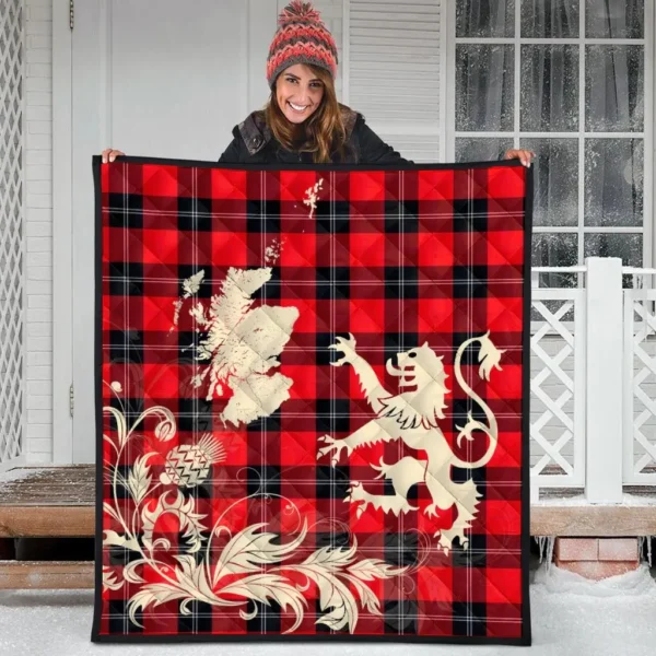 Ramsay Modern Clan Quilt, Scottish Tartan Ramsay Modern Clans Premium Quilt Lion Thistle Map Style - Image 3