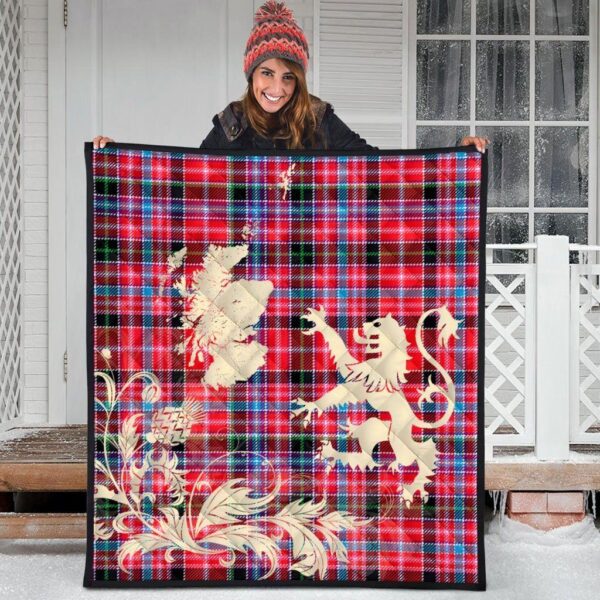 Aberdeen District Clan Quilt, Scottish Tartan Aberdeen District Clans Premium Quilt Lion Thistle Map Style - Image 3