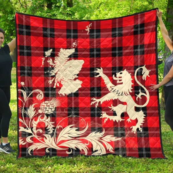 Ramsay Modern Clan Quilt, Scottish Tartan Ramsay Modern Clans Premium Quilt Lion Thistle Map Style