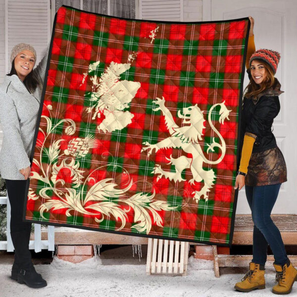 Lennox Modern Clan Quilt, Scottish Tartan Lennox Modern Clans Premium Quilt Lion Thistle Map Style - Image 2