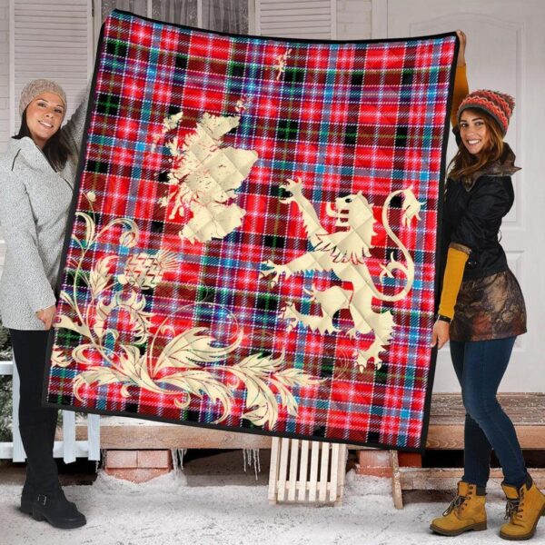 Aberdeen District Clan Quilt, Scottish Tartan Aberdeen District Clans Premium Quilt Lion Thistle Map Style - Image 2