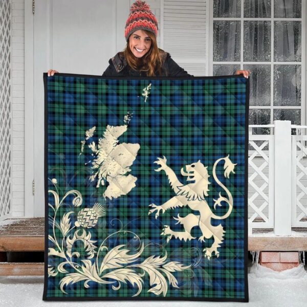 Campbell Ancient 02 Clan Quilt, Scottish Tartan Campbell Ancient 02 Clans Premium Quilt Lion Thistle Map Style - Image 3