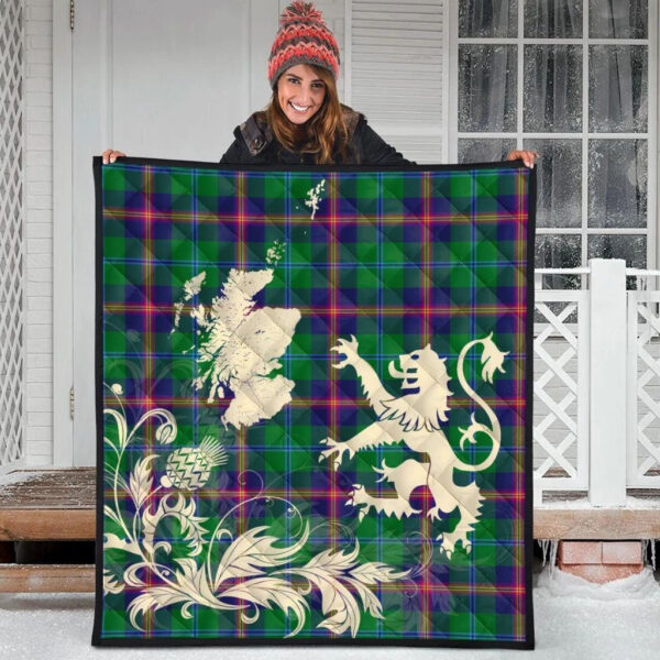 Young Modern Clan Quilt, Scottish Tartan Young Modern Clans Premium Quilt Lion Thistle Map Style - Image 3