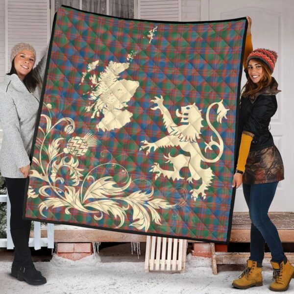 MacIntyre Ancient Clan Quilt, Scottish Tartan MacIntyre Ancient Clans Premium Quilt Lion Thistle Map Style - Image 2