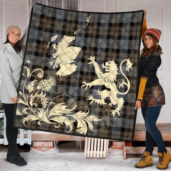 MacKay Weathered Clan Quilt, Scottish Tartan MacKay Weathered Clans Premium Quilt Lion Thistle Map Style - Image 2