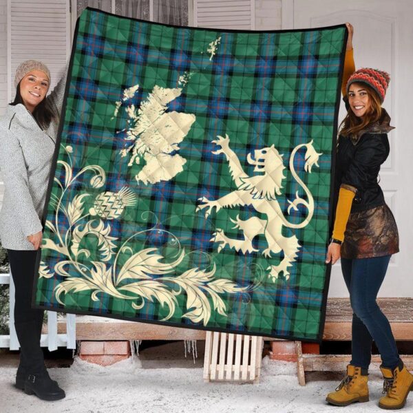 Armstrong Ancient Clan Quilt, Scottish Tartan Armstrong Ancient Clans Premium Quilt Lion Thistle Map Style - Image 2