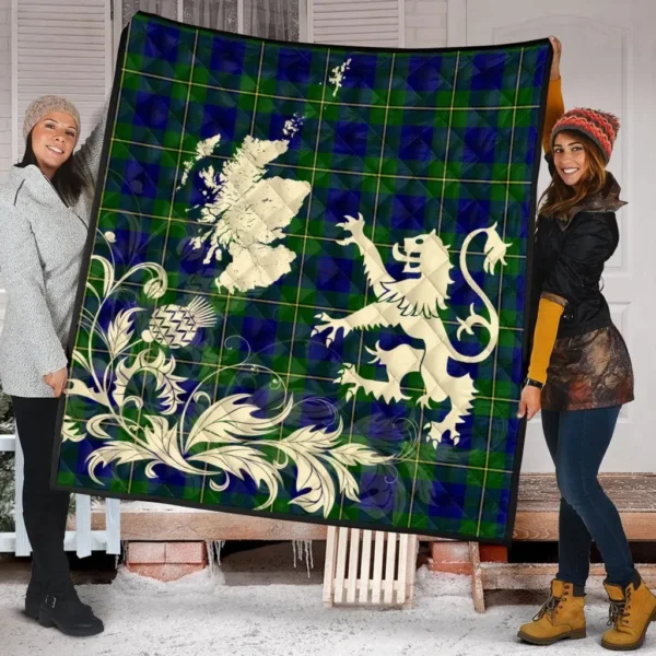 Johnston Modern Clan Quilt, Scottish Tartan Johnston Modern Clans Premium Quilt Lion Thistle Map Style - Image 2