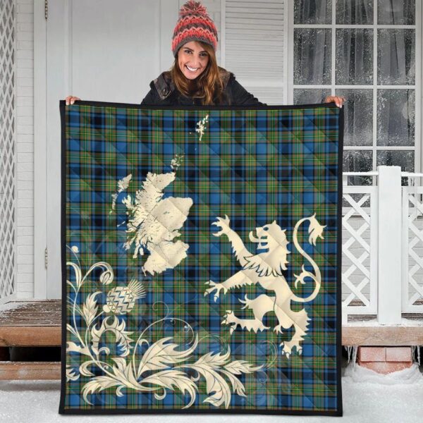 Gillies Ancient Clan Quilt, Scottish Tartan Gillies Ancient Clans Premium Quilt Lion Thistle Map Style - Image 3