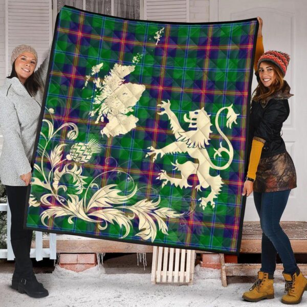 Young Modern Clan Quilt, Scottish Tartan Young Modern Clans Premium Quilt Lion Thistle Map Style - Image 2