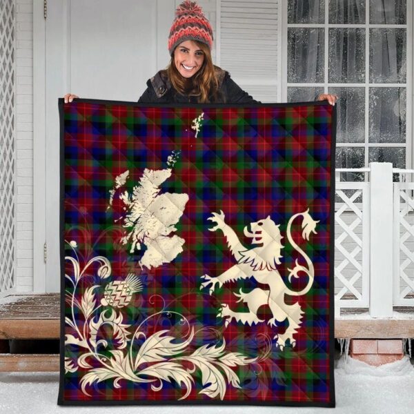 Tennant Clan Quilt, Scottish Tartan Tennant Clans Premium Quilt Lion Thistle Map Style - Image 3