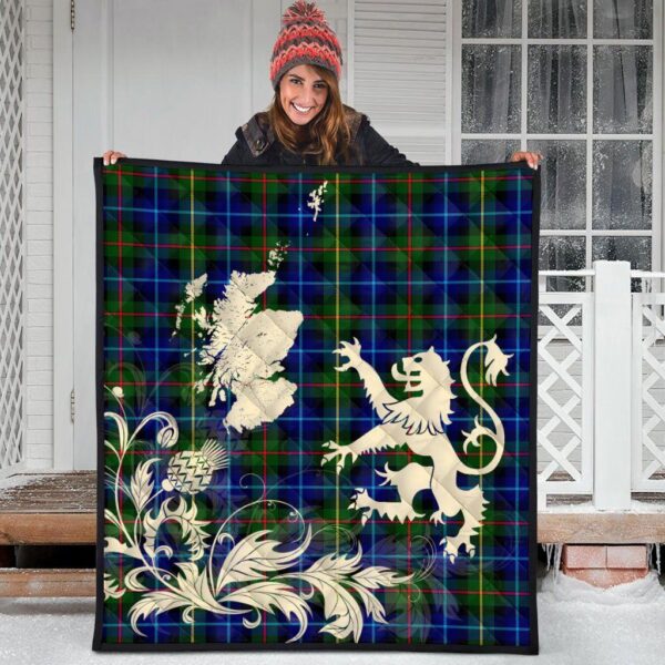 Smith Modern Clan Quilt, Scottish Tartan Smith Modern Clans Premium Quilt Lion Thistle Map Style - Image 3