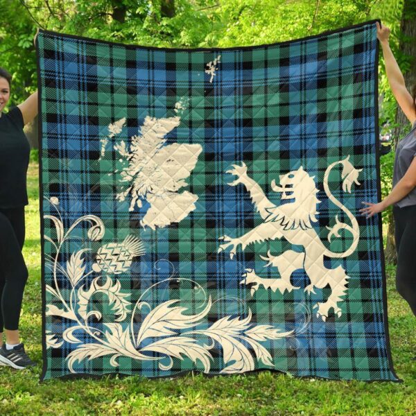 Campbell Ancient 01 Clan Quilt, Scottish Tartan Campbell Ancient 01 Clans Premium Quilt Lion Thistle Map Style