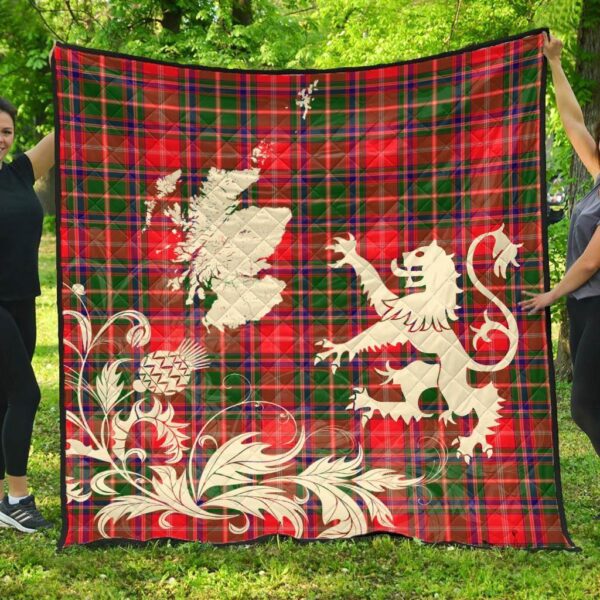 Somerville Modern Clan Quilt, Scottish Tartan Somerville Modern Clans Premium Quilt Lion Thistle Map Style