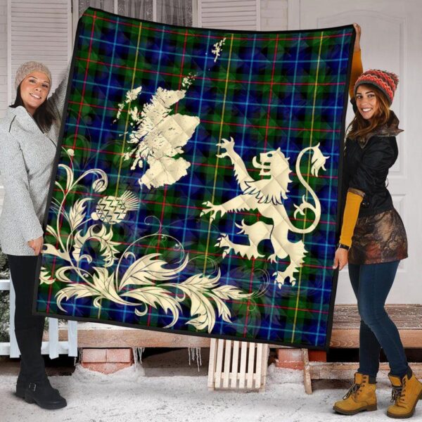 Smith Modern Clan Quilt, Scottish Tartan Smith Modern Clans Premium Quilt Lion Thistle Map Style - Image 2