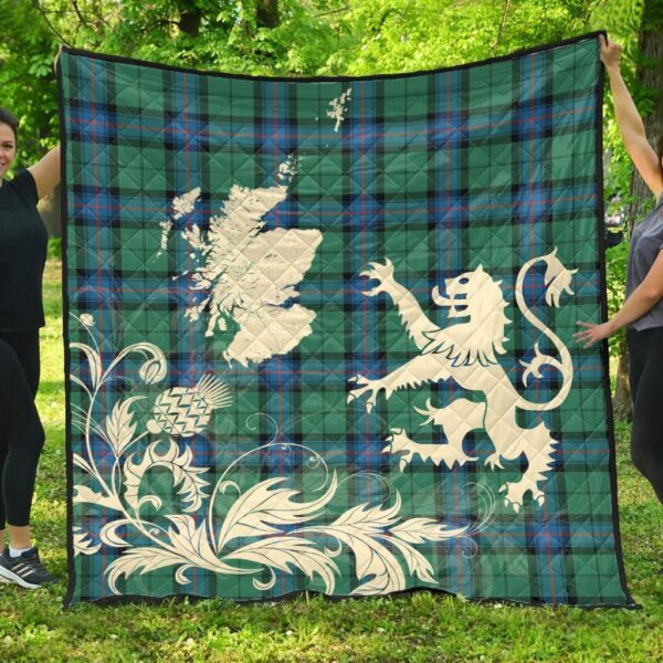 Armstrong Ancient Clan Quilt, Scottish Tartan Armstrong Ancient Clans Premium Quilt Lion Thistle Map Style