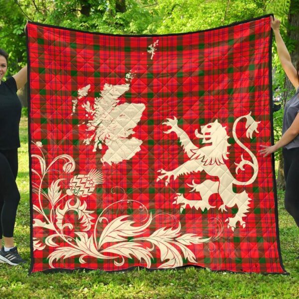 MacDonnell of Keppoch Modern Clan Quilt, Scottish Tartan MacDonnell of Keppoch Modern Clans Premium Quilt Lion Thistle Map Style