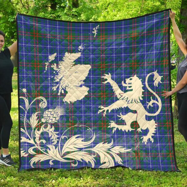 Edmonstone Clan Quilt, Scottish Tartan Edmonstone Clans Premium Quilt Lion Thistle Map Style