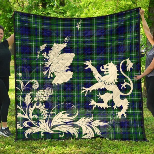 MacNeill of Colonsay Ancient Clan Quilt, Scottish Tartan MacNeill of Colonsay Ancient Clans Premium Quilt Lion Thistle Map Style