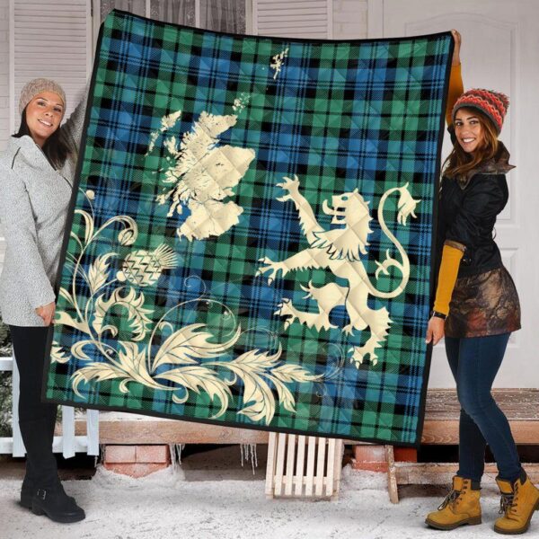 Campbell Ancient 01 Clan Quilt, Scottish Tartan Campbell Ancient 01 Clans Premium Quilt Lion Thistle Map Style - Image 2