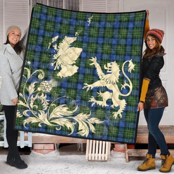 MacLaren Ancient Clan Quilt, Scottish Tartan MacLaren Ancient Clans Premium Quilt Lion Thistle Map Style - Image 2