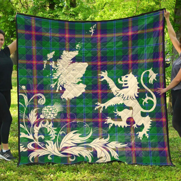 Young Modern Clan Quilt, Scottish Tartan Young Modern Clans Premium Quilt Lion Thistle Map Style