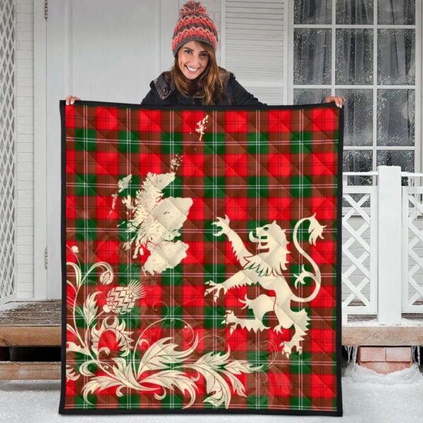 Lennox Modern Clan Quilt, Scottish Tartan Lennox Modern Clans Premium Quilt Lion Thistle Map Style - Image 3