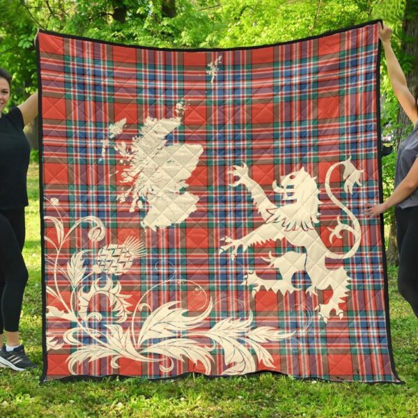 MacFarlane Ancient Clan Quilt, Scottish Tartan MacFarlane Ancient Clans Premium Quilt Lion Thistle Map Style