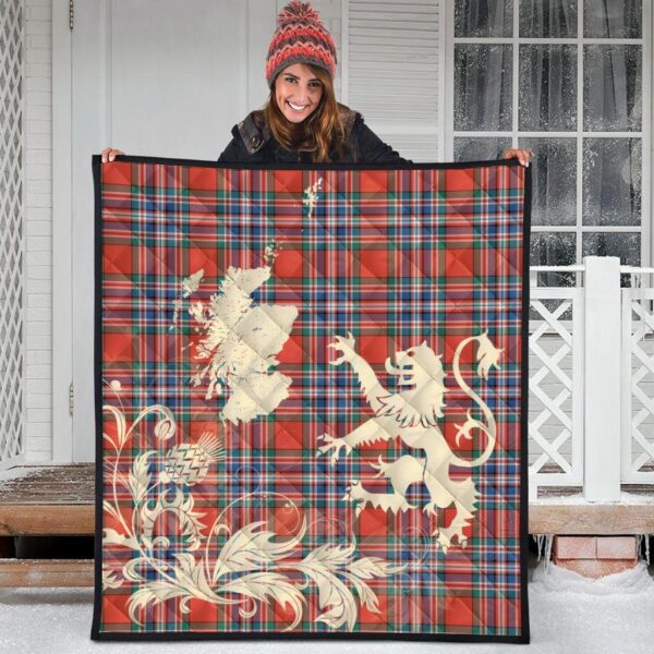 MacFarlane Ancient Clan Quilt, Scottish Tartan MacFarlane Ancient Clans Premium Quilt Lion Thistle Map Style - Image 3