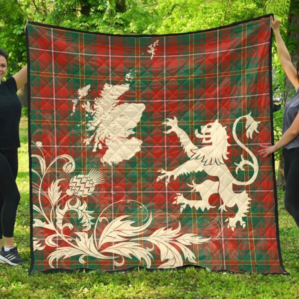 Hay Ancient Clan Quilt, Scottish Tartan Hay Ancient Clans Premium Quilt Lion Thistle Map Style