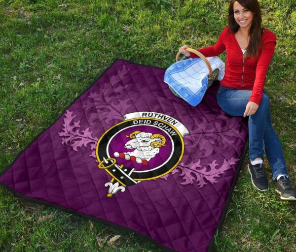 Ruthven Modern Clan Quilt, Scottish Tartan Ruthven Modern Clans Quilt Violet Style - Image 6