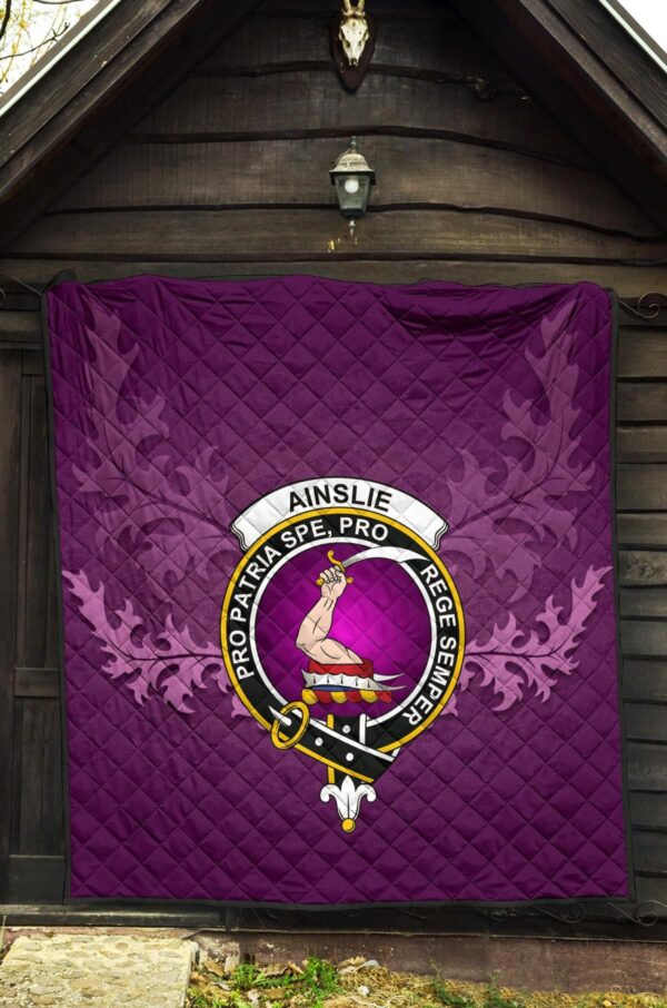 Ainslie Clan Quilt, Scottish Tartan Ainslie Clans Quilt Violet Style - Image 5