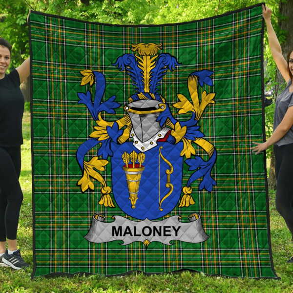 Maloney Or O'Molony Irish Family Crest Premium Quilt - Irish National Tartan