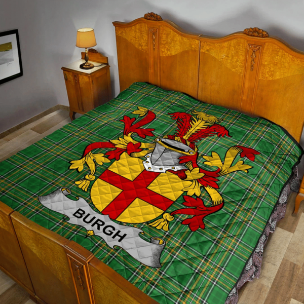 Burgh Irish Family Crest Premium Quilt - Irish National Tartan - Image 2