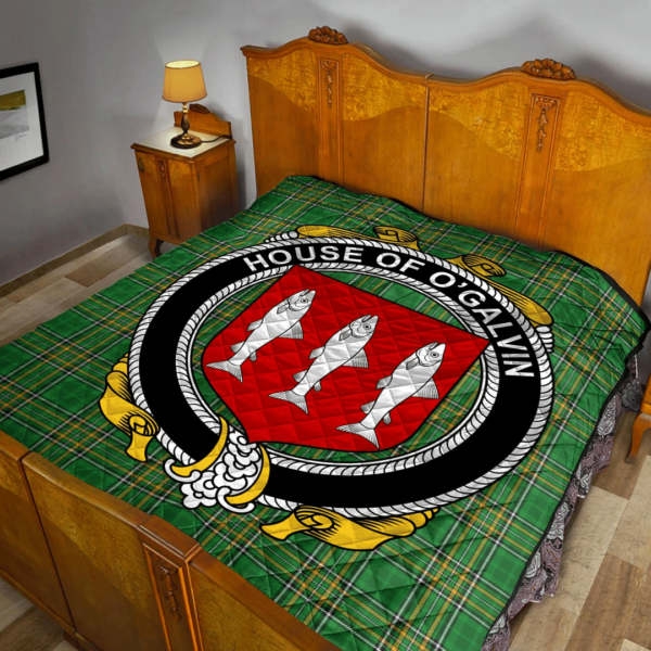 House Of O'Galvin Irish Family Crest Premium Quilt - Irish National Tartan - Image 2