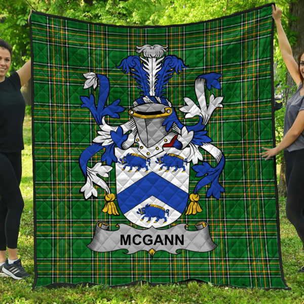 Mcgann Or Magan Irish Family Crest Premium Quilt - Irish National Tartan