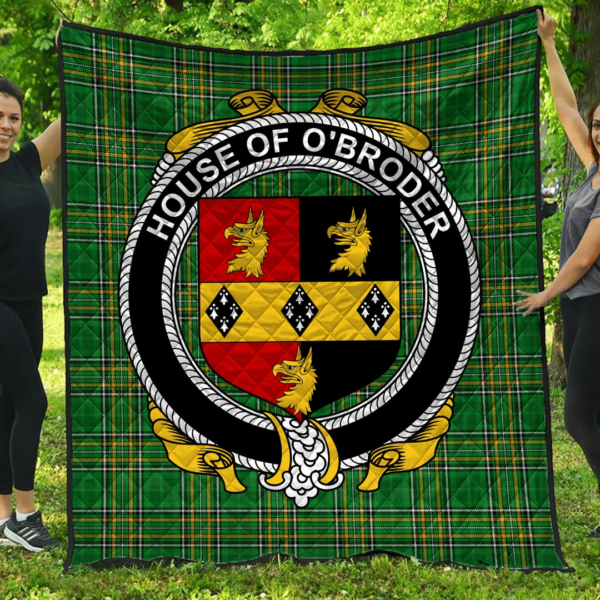 House Of O'Broder Irish Family Crest Premium Quilt - Irish National Tartan