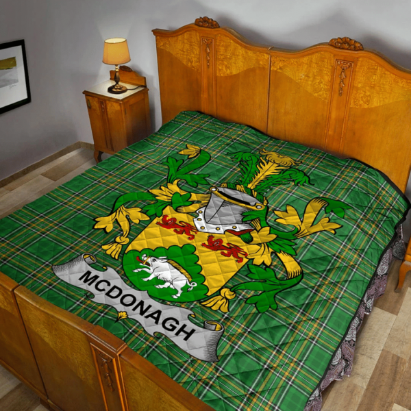 Mcdonagh Or Mcdonogh Irish Family Crest Premium Quilt - Irish National Tartan - Image 2